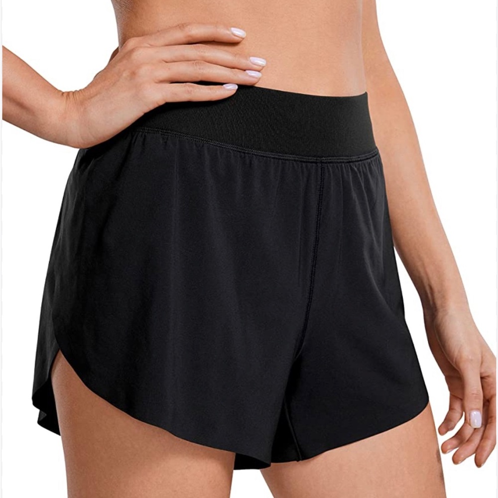 CRZ YOGA Women Quick-Dry Athletic Sports Running Workout Shorts Black Large